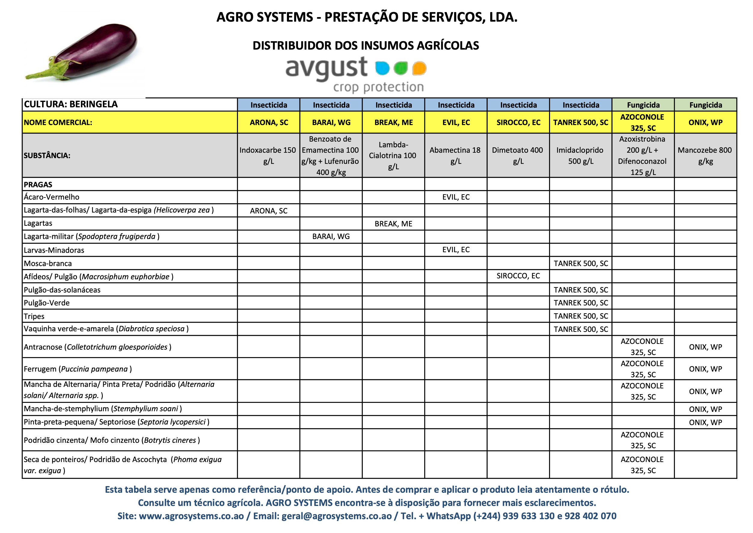 Culturas Agrosystems Beringela.